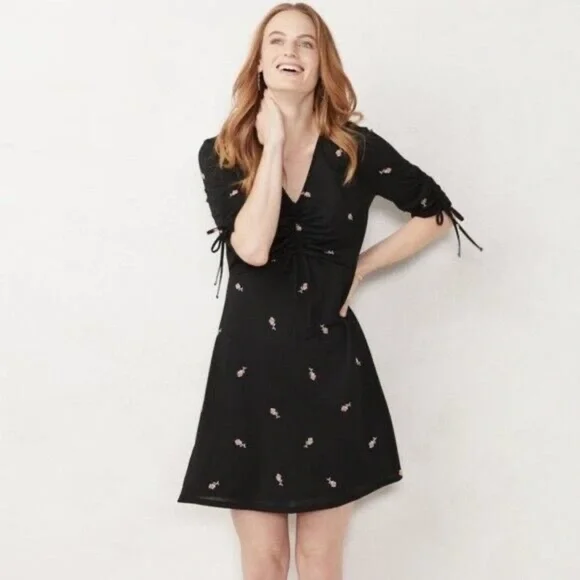 Lauren Conrad black floral dress with ties - Picture 2 of 9